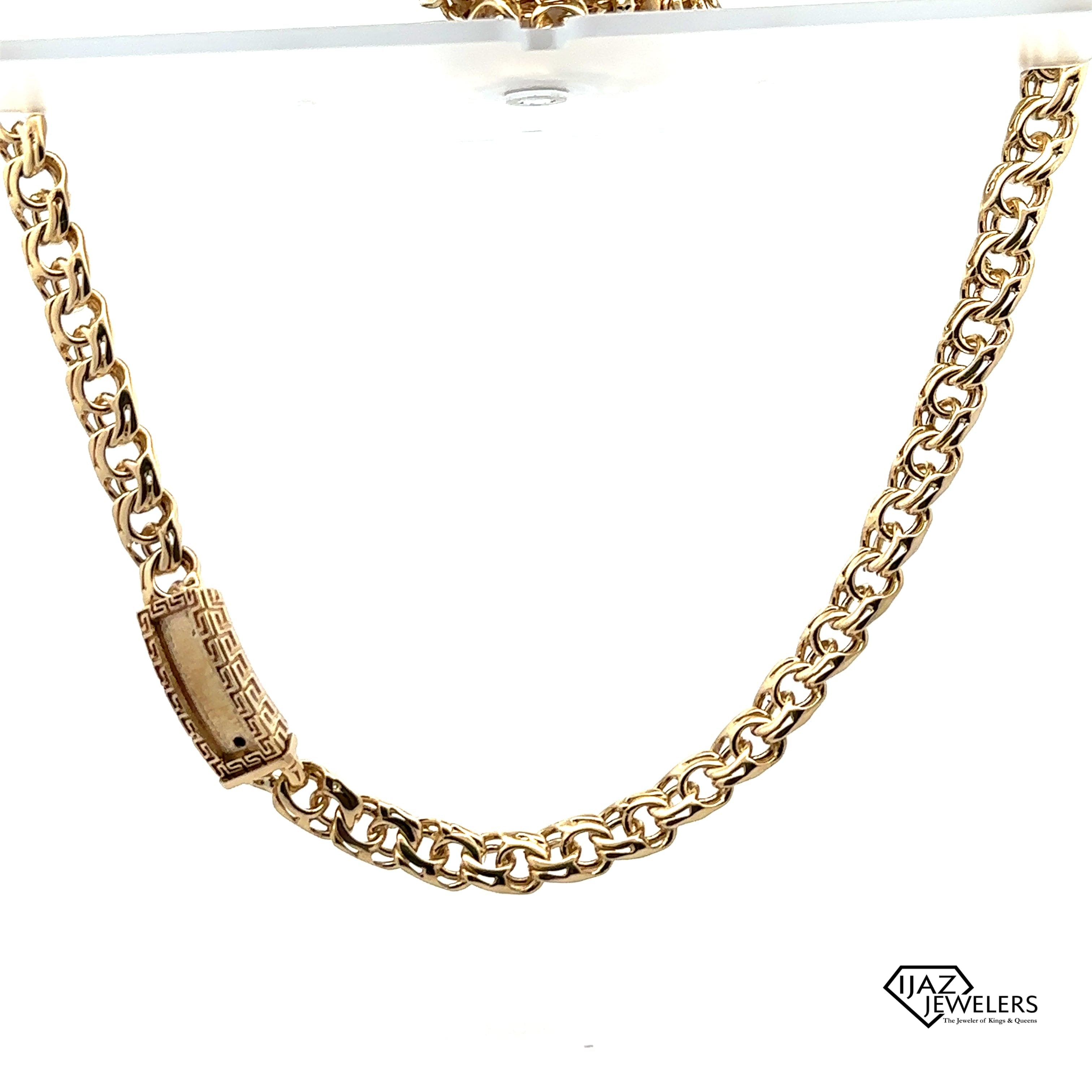 10K Gold Solid Chino Link Chain With Greek Tribal ID Tag Lock