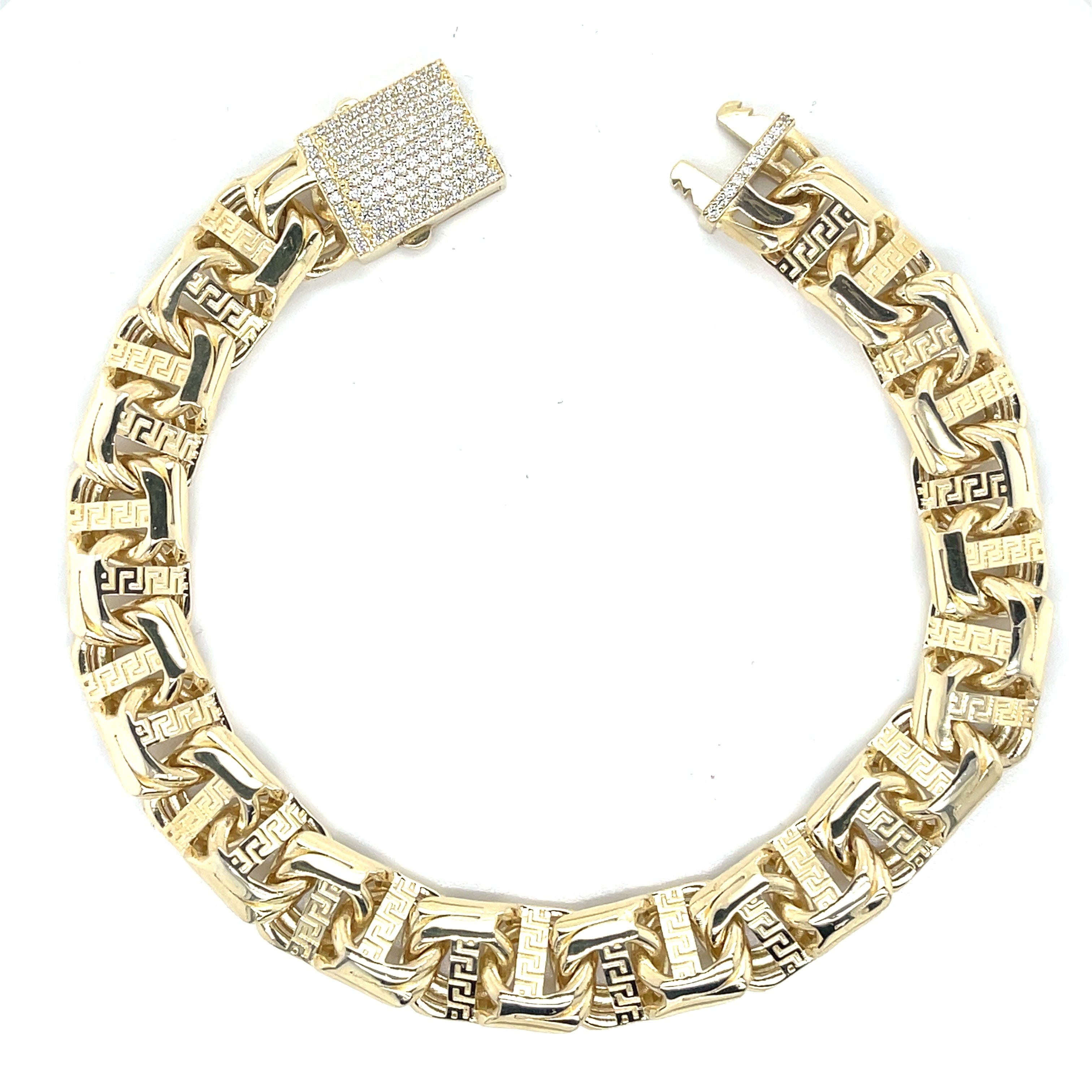 10K Gold Semi Solid Chino Link Bracelet W/Greek Tribal – Ijaz Jewelers