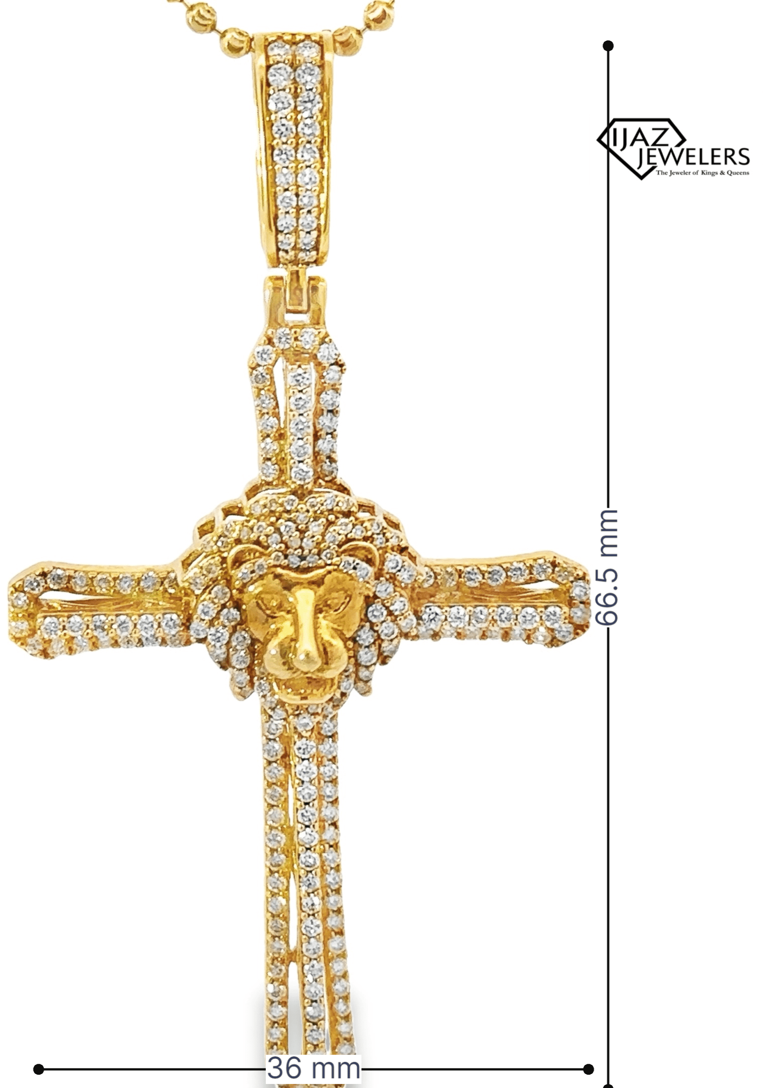 10K Gold 1.55 Diamond Lion Cross Charm