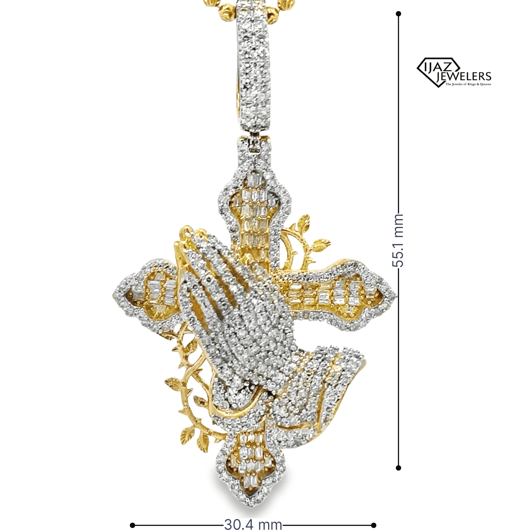 10K Gold 2.00 CTW Diamond Praying Hands Cross Charm